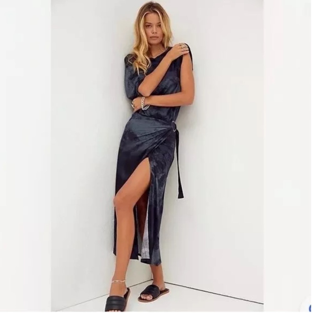 FREE PEOPLE black tie dye Alyssa faux wrap maxi dress S NEW
